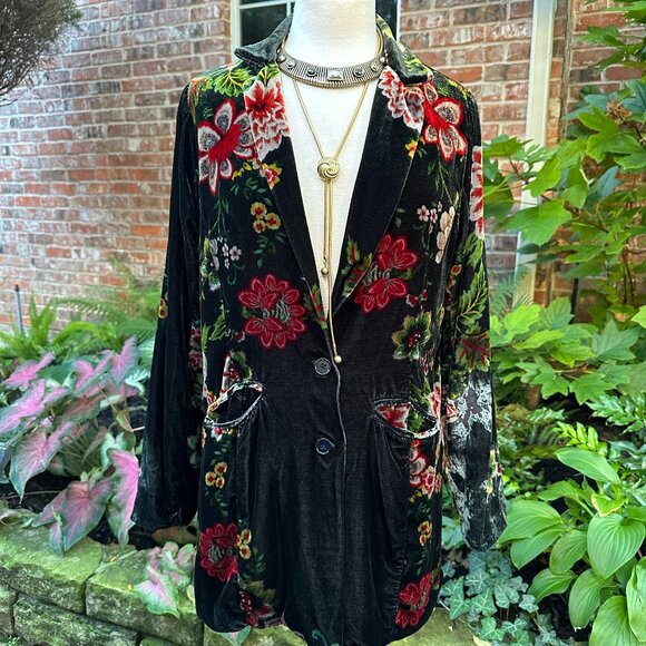 Johnny Was Vivian Black Floral Velvet Blazer Mini Dress Silk Lining Sz SM - Picture 1 of 10